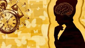 picture of a woman's outline and brain and clock